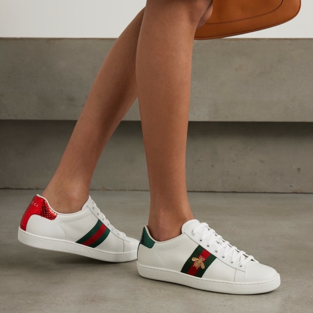Gucci White and Green Sneakers with Red Accents
